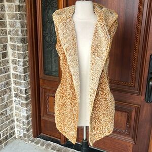 Comfy Sherpa Love Tree Hooded Jacket Vest Gold Lightweight Coat Boutique New